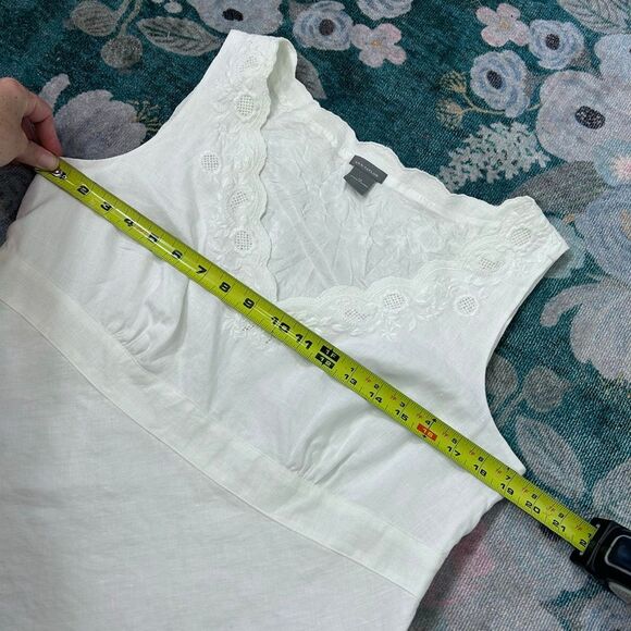 Ann Taylor Top Vintage Linen 12 White Sleeveless Embroidered Scallop V Blouse - Picture 11 of 15
